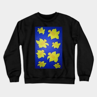 Pop Art Daffodils in Blue Crewneck Sweatshirt